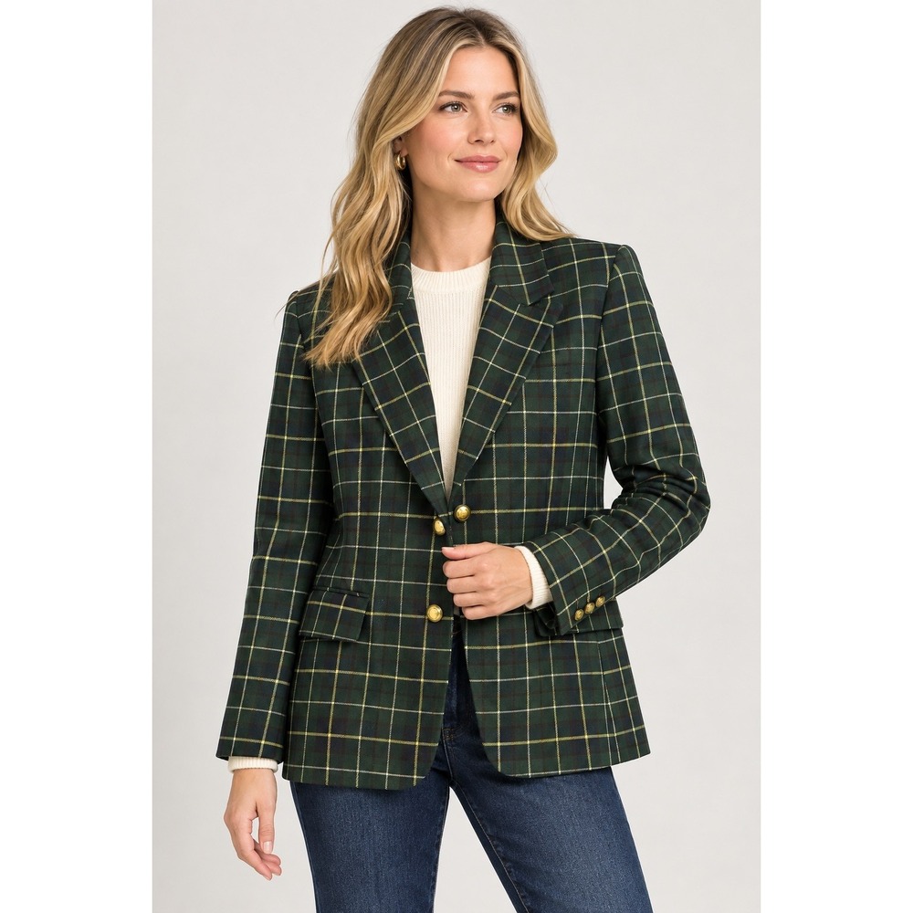 VTG Pendleton Wool Women's Size 12P Blue Green Plaid Blazer Jacket USA WOOL